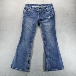 Amethyst Jeans Womens 16 Blue Bootcut Low Rise Flap Pockets Distressed Stretch